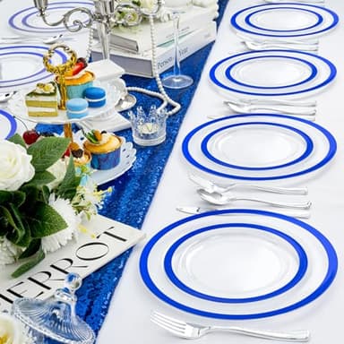 U-QE 120pcs Royal Blue Plastic Plates - Blue Disposable Plates Heavy Duty - Includes 60 10" Dinner & 60 7" Dessert Plates for Party, Birthday - Image 5