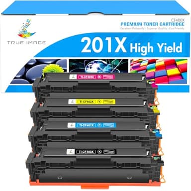 TRUE IMAGE 201X M277dw Toner Cartridge 4 Pack High Yield Compatible for HP 201X 201A M252dw CF400X Color Laserjet Pro MFP M277dw M277c6 CF401X CF402X CF403X Printer Black/Cyan/Yellow/Magenta - Image 1