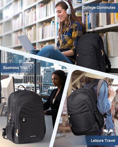 LIGHT FLIGHT 17.3" Laptop Backpack for Women, Large Black Travel Backpacks with USB Charging Hole, Water Resistant, Large Capacity, Daypack for College, Work, Casual Computer Bags - Image 2