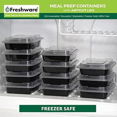 Freshware Meal Prep Containers [50 Pack] 1 Compartment with Lids, Food Storage Containers, Bento Box, BPA Free, Stackable, Microwave/Dishwasher/Freezer Safe (28 oz) - Image 8