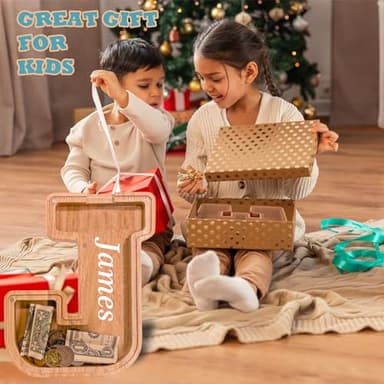 JOOMLAFLY Wooden Letter Piggy Bank for Kids Larger Letter Piggy Bank for Boys and Girls Personalized Piggy Bank Initial Coin Bank Wood Kids Money Bank for Birthday and Festival - Image 6