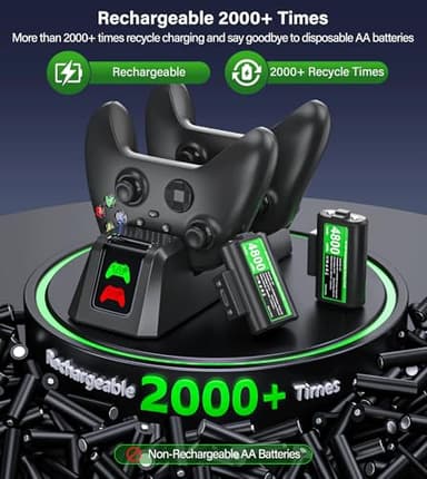 Rechargeable-Battery-Pack-for-Xbox-Controller, 2x4800mWh Batteries Pack with Charging Station for Xbox One/Xbox Series X|S Xbox One S/Xbox One X/Xbox One Elite Controller Charger Dock Accessories - Image 5