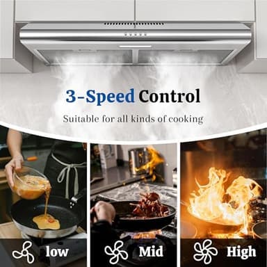 FIREGAS Under Cabinet Range Hood 30 Inch, Ducted/Ductless Convertible Kitchen Vent Hood with 250 CFM, Stainless Steel, 3-Speed Exhaust Fan, Energy-Efficient LED Lights for Stove Ventilation - Image 6