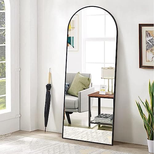 BEAUTYPEAK 65"x24" Full Length Mirror, Arch Full Body Floor Mirror, Wall Mirrors Hanging or Leaning Arched-Top with Stand for Bedroom, Dressing Room, Black - Image 1