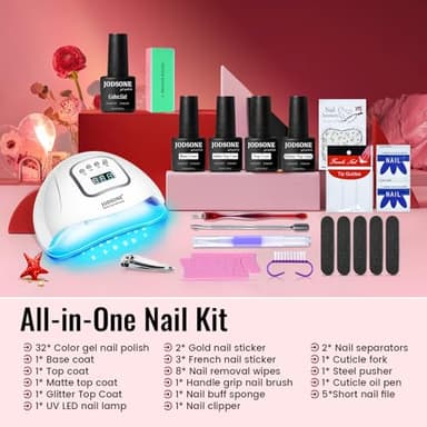 JODSONE Gel Nail Polish Kit with U V Light 32 Colors Gel Polish Nail + 4 Functional Adhesive Bottles Kit Soak Off Manicure Tools Gifts for Women - Image 3