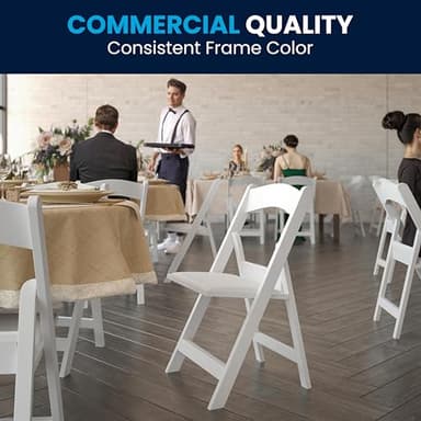 Flash Furniture Hercules Series Folding Chair - White Resin - Set of 4 800LB Weight Capacity Comfortable Event Chair - Light Weight Folding Chair - Image 9
