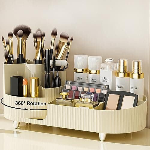 360° Rotating Vanity Makeup Organizer with Brush Holder, Large Spinning Cosmetic Storage for Skincare, Perfumes and Lotions - Image 1