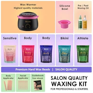 DELEXI Premium Waxing Kit for Sensitive Skin – Painless Hard Wax Beads, Safe Wax Warmer, Pre/Post Care Spray, Salon-Grade Results at Home for Face, Bikini, Brazilian & Full Body - Image 2