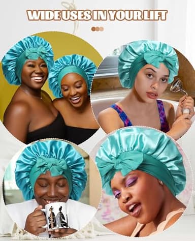 Satin Bonnet Silk Bonnet for Sleeping Silk Sleep Cap Double Layer Hair Bonnet with Elastic Tie Band for Curly Hair Night Cap (Peacock green+Wheat green) - Image 7