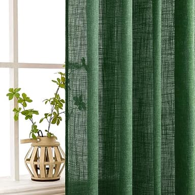 MIULEE Emerald Green Linen Curtains 72 Inch Length for Bedroom Living Room, Soft Thick Linen Textured Window Drapes Semi Sheer Light Filtering Back Tab Rod Pocket Burlap Look Christmas Decor, 2 Panels - Image 5