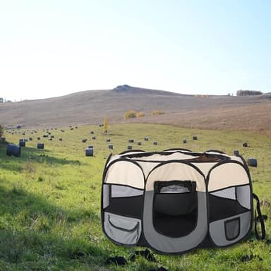 Pet Cat Playpen for Indoor Cats,Portable Pet Dog Playpen,Puppy Small Dog Cat Tent Crates Cage,29x29x16,Blue/Beige,1Pack - Image 9