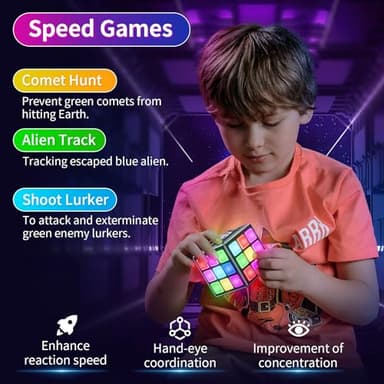Niufunmal Rechargeable Game Cube - 15-in-1 Fun Brain Memory & Speed Games for Kids - Christmas Easter Birthday Gifts for Boys Girls Ages 6-12+ Years Old - Toys for Kids Teens with Score Screen (Black) - Image 4
