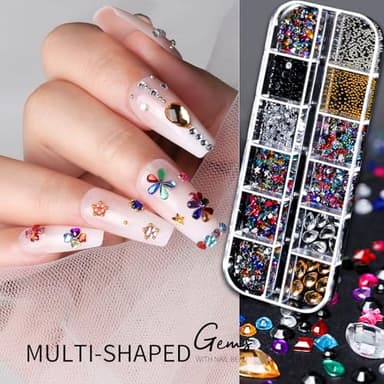 Teenitor Nail Charms Nail Gems with 15 Sheets Gold Nail Stickers, 6 Boxes of Rhinestones for Nails Art Tools, 3D Nail Decals Pearls for Nails - Image 3