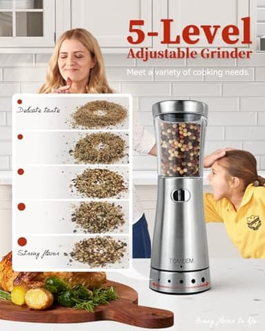 Electric Salt and Pepper Grinder Set with Storage Base, Stainless Steel Rechargeable Salt and Pepper Grinder Set with 4.5 oz Large Capacity, 1.8" Wide Mouth, Adjustable Coarseness, Ideal for Kitchen - Image 2