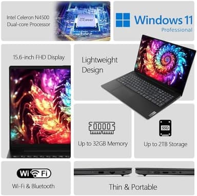 Lenovo V15 Business Laptop Computer, 15.6" FHD Display, Intel Dual-Core CPU, 16GB DDR4 RAM, 1TB PCIe SSD, WiFi 6, Bluetooth 5.2, RJ-45, Type-C, HDMI, Numeric Keypad, Black, Windows 11 Pro, Tichang - Image 4