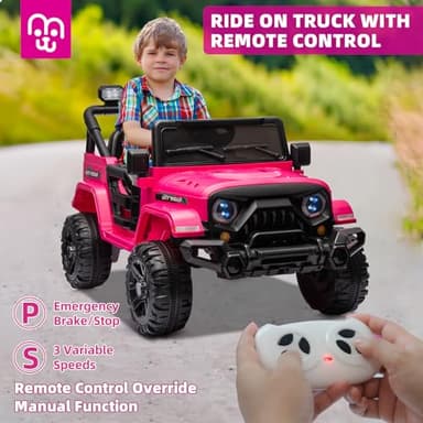 MINIATURE MOTORS 12V Kids Electric Ride on Truck Car Remote Control, Twin 35W Motors 3.5MPH Max Speed, Bluetooth USB Music Player, 4 Wheels Suspension LED Lights Safety Belt, Gift for Boy & Girl-Rosy - Image 2