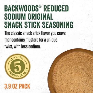 LEM Products Backwoods Reduced Sodium Original Snack Stick Seasoning, Ideal for Wild Game and Domestic Meat, Seasons Up to 5 Pounds of Meat, 3.9 Ounce Packet with Pre-Measured Cure Packet Included - Image 3