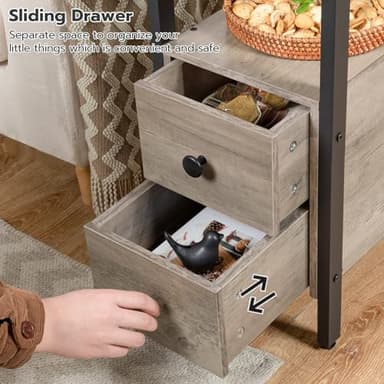 HOOBRO End Table with Charging Station, Narrow Side Table with 2 Drawers & USB Ports & Power Outlets, Nightstand for Small Spaces, Bedroom, Living Room, Stable and Sturdy, Greige and Black BG541BZ01 - Image 7