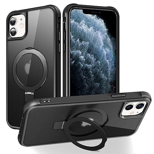 SKYLMW Compatible with iPhone 11 Case with Invisible Magnetic O-Ring Stand Military-Grade Translucent Case for iPhone 11 6.1" [Compatible with Mag-Safe][Great Grip Feeling], Black - Image 1
