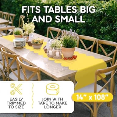 Yellow Plastic Disposable Table Runner. 5 Pack 14 x 108 inch. Scallop Table Runner Adds A Pop of Color To Your Party Table, by Swanoo - Image 4