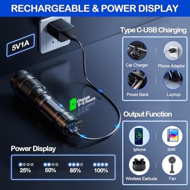 Rechargeable Flashlights High Lumens, 3 Pack Super Bright Tactical Flashlight With Adjustable Lighting Modes, Zoomable Handheld Led Flash Light For Camping Emergency Home Gift (Battery Included) - Image 3