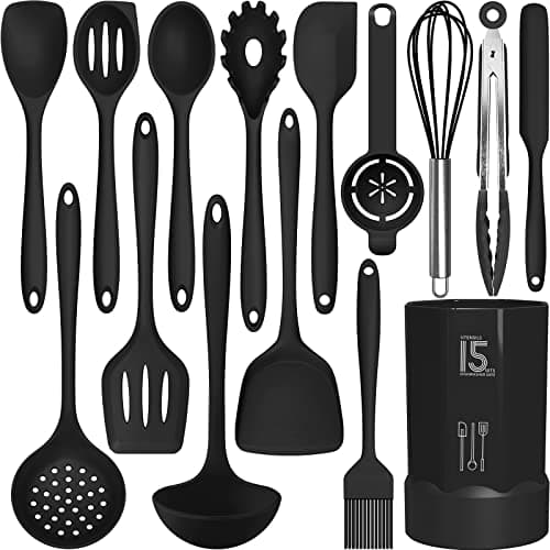 Silicone Cooking Utensils Set - 446°F Heat Resistant Kitchen Utensils,Turner Tongs,Spatula,Spoon,Brush,Whisk,Kitchen Utensil Gadgets Tools Set for Nonstick Cookware,Dishwasher Safe (BPA Free) - Image 1
