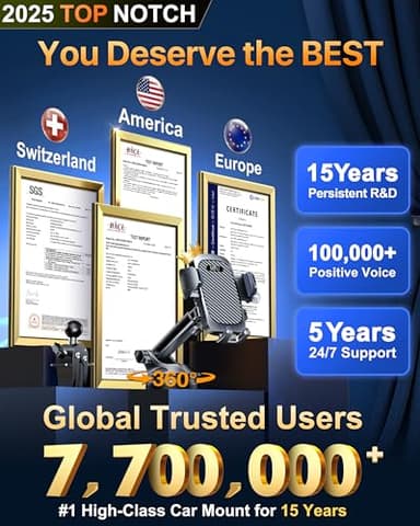 HTU 2025 Best Car Phone Holder 【Ultimate 5-in-1 & Upgraded 100+LBS Strongest Suction】【True Military-Grade & Safety Cert】 360° Windshield Dashboard Vent Mount Stand for iPhone Android & Truck, Black - Image 2