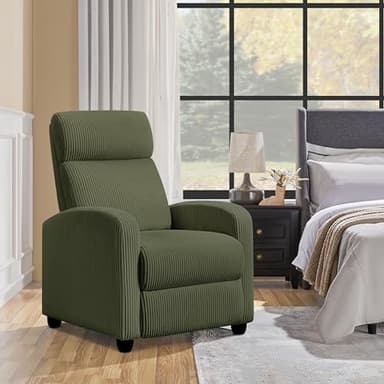 Yaheetech Corduroy Recliner Chair Single Sofa Home Theater Seating Adjustable Modern Reclining Chair for Living Room Bedroom Home Theater Dark Green - Image 9