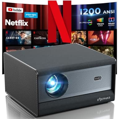 [1200 ANSI/Netflix-Licensed/30W Dolby Audio] ELEPHAS Smart 4K Projector with WiFi and Bluetooth, Dust-Proof Sealed UHD Video Projector, Auto Focus/Keystone, Portable Home Theater for Indoor/Outdoor - Image 1