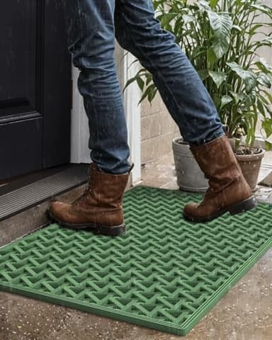 DEXI Front Door Mat Outside Entrance, 24x36 Welcome Rubber Doormat Waterproof, Drainage Heavy Duty Entry Mats with Non Slip Backing, Low Profile Dirt Trapper for Patio Entryway, Green - Image 9