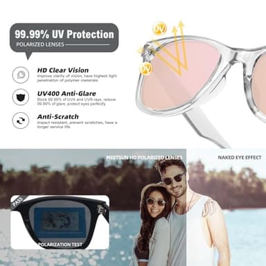 MEETSUN Polarized Sunglasses for Women Classic Retro Square Driving Ladies Sun Glasses UV Protection Clear Pink Mirrored - Image 6