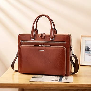BOSTANTEN Briefcases for Men Messenger Bag Genuine Leather Laptop Bag 15.6 inch Office Work Tote for Buisness Travel - Image 2