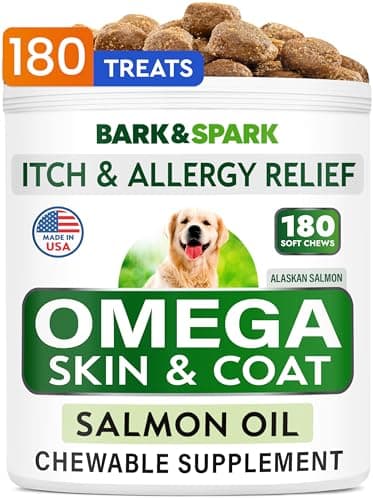 BARK&SPARK Omega 3 for Dogs - 180 Fish Oil Treats for Dog Shedding, Skin Allergy, Itch Relief, Hot Spots Treatment - Joint Health - Skin and Coat Supplement - EPA & DHA Fatty Acids - Alaskan Salmon - Image 1