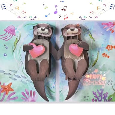 Otter Pop Up Birthday Card for Wife,Husband,Fiance, Funny Romantic Birthday Card for Her - 'Happy Birthday To My Otter Half‘ - Musical 3D Birthday Cards for Boyfriend or Girlfriend-Cute Animal Humor - Image 1