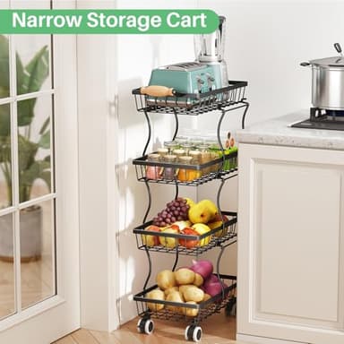 Fruit Basket Kitchen Pantry Organizers and Storage - 4 Tier Stackable Metal Wire Basket Stand for Fruit Vegetable Snacks Jars Bins Containers Organization, Black - Image 3