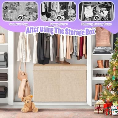 Large Toy Storage Box with Lid Divider, Sturdy Collapsible Toys Organizer Chest Kids Storage Bins Boxes Baskets for Boys, Girls, Nursery, Bedroom, Living Room, Playroom, 25"x13"x16", Beige - Image 4