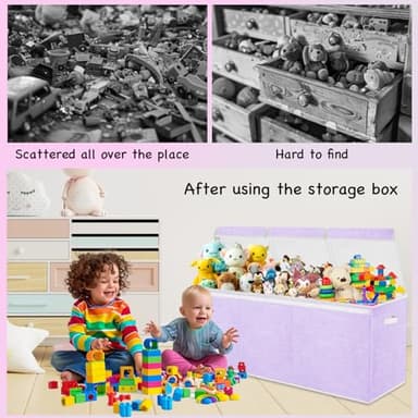 Boxgambol Extra Large Toy Box, Toy Storage Organizer with Lid, Oxford Fabric Collapsible Sturdy Toy Chest Bins Baskets for Livingroom,Playroom, Nursery, Bedroom, Closet (Purple) - Image 7