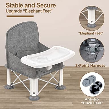 Baby Travel Booster Seat with Double Tray, BabyBond Upgraded Toddler Portable Baby Chair, Booster Seat for Dining Table, Stable and Foldable Booster Baby Chair for Indoor/Outdoor (Grey) - Image 6