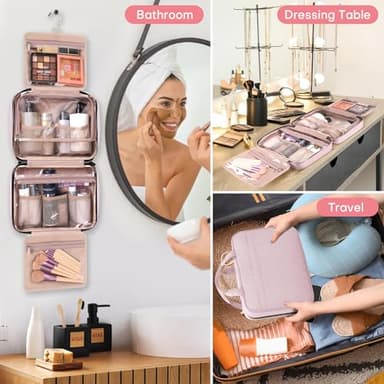 Travel Size Toiletry Bag for Women, Portable Cosmetic Bag with Hanging Hook, Travel Essentials Water-resistant Makeup Organizer for Accessories, Shampoo, Full-size Container, Toiletries - Image 6