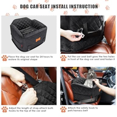 koneboss Detachable Washable Dog Booster Car Seat for Small Dogs Under 25 lbs with Memory Foam, Seat Belt, Storage Pocket, and Blanket - Image 7