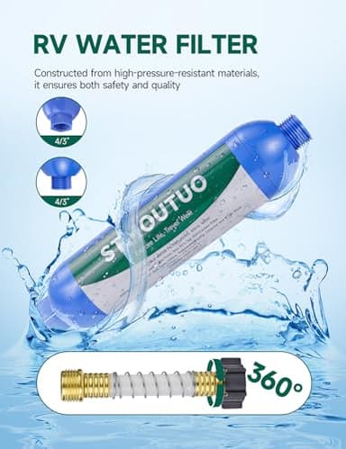 STMOUTUO RV Water Filter with Flexible Hose Protector - Greatly Reduces Bad Taste, Chlorine, Odor, Rust & Sediment - Inline Water Hose Filter for RV Camper, Boat, Garden & Pool - 2 Pack - Image 3
