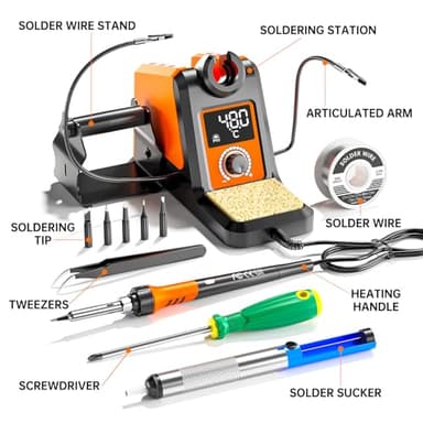 Digital Soldering Iron station Kit, 2 Auxiliary Clamps, 5 Soldering Iron Tips, Solder Wires, Solder Suckers, Stainless Steel Tweezers, and a Phillips Start, soldering station - Image 2