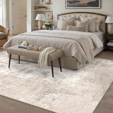 WondRg 9x12 Area Rug Beige Grey Abstract Living Room Bedroom Washable Carpet Neutral Modern Non Slip Soft Low Pile Indoor Large Throw Rug for Dining Room Office - Image 3