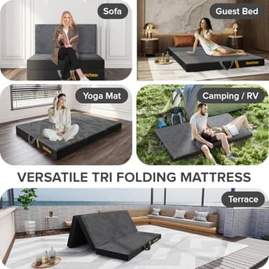 Vamcheer Tri Folding Mattress, 3 inch Single Foldable Mattress, Tri-fold Memory Foam Mat with a Collapsible and Washable Cover, Handle & Non-Slip Bottom for Travel/Guest, 75"x25"x3", Grey - Image 5