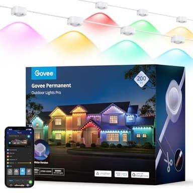 Govee Permanent Outdoor Lights Pro, 200ft with 120 RGBIC LED Lights for Daily and Accent Lighting, 75 Scene Modes for Outdoor Decor, IP67 Waterproof, Works with Alexa, Google Assistant, Matter, White - Image 1