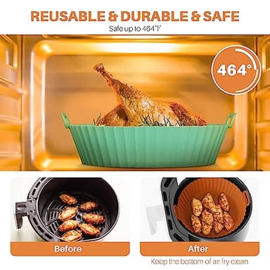 ME.FAN Air Fryer Silicone Liners for 4 to 7 QT [2 Pack] Reusable Air Fryer Basket with Handles & HolesLight Grey+Dark Orange - Image 4