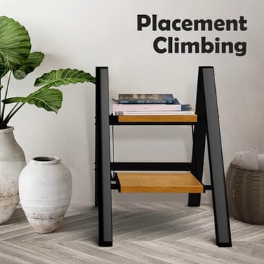 Taranta 2 Step Ladder,Aluminum Lightweight Folding 2 Step Stool with Anti-Slip Wide Pedal, 330lbs Capacity Step Ladder for Household,Kitchen,Office - BlackWoodgrain - Image 7