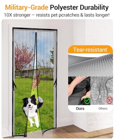 SOLODOTO [2025 Upgraded Eco-Friendly Polyester] Magnetic Screen Door [Fit Door Size 36" x 80"] Door Screen Magnetic Closure Keep Bug Out, Screen Door Mesh for Front Backyard Patio Door, Black - Image 3