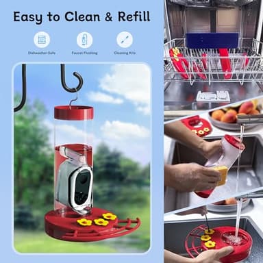 TT Nature Hummingbird Feeder with Camera Solar Powered, AI Identify Cloud Storage Instant Notification, CCPA Data Protection, Outdoor Hanging, Idea Gift for Family Friends (20 Ounces) - Image 6