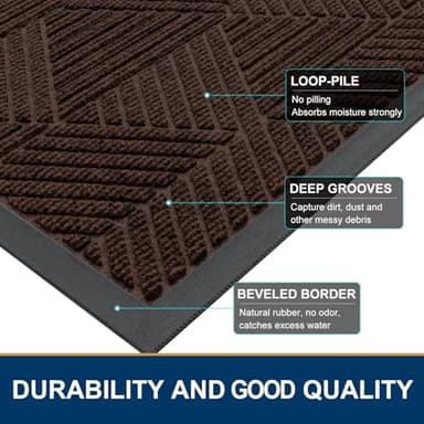 Smiry Front Door Mat Outside Entrance, Heavy Duty Sturdy Natural Rubber Doormat, Trap Dirt and Moisture, Easy Clean Low Profile Welcome Floor Mats for Indoor Outdoor Entry, 29.5x17 Inch, Dark Brown - Image 4